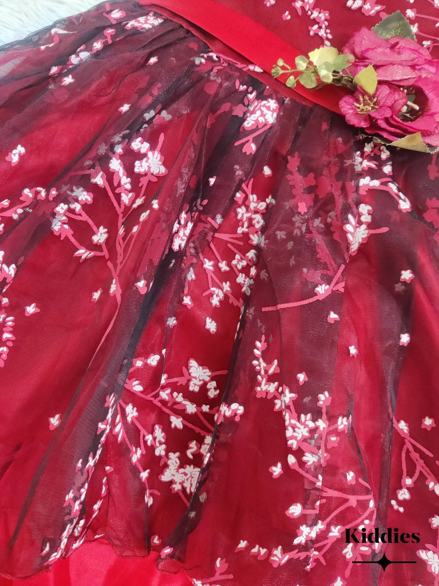 Red Cherry Long Tail Frock Dress