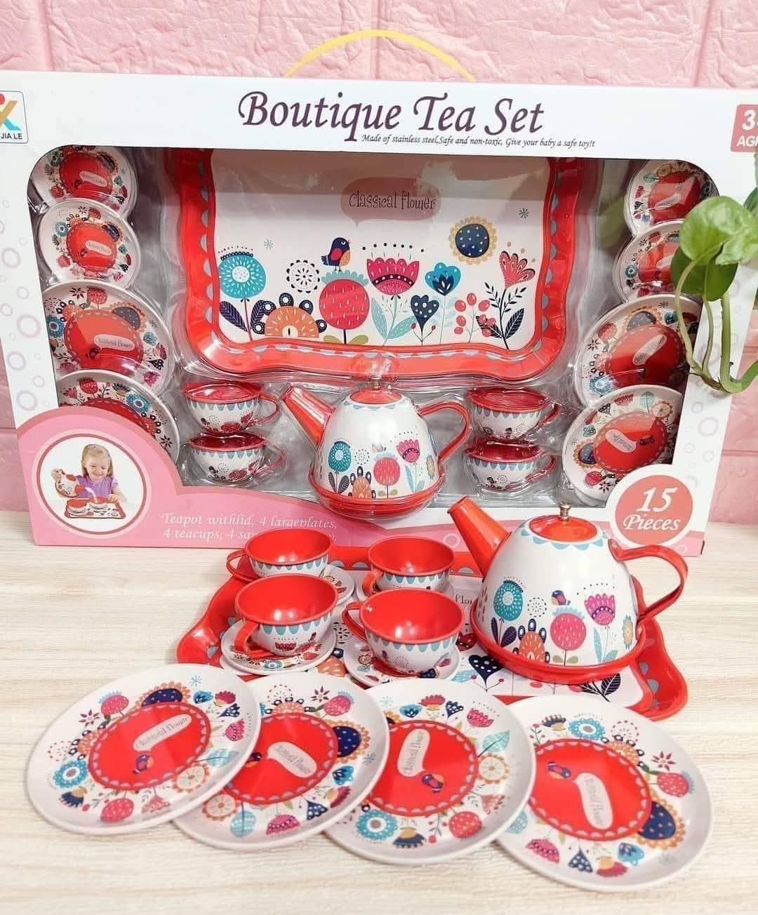 14 pcs Floral Metal tea set