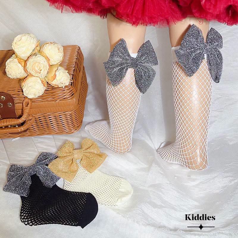 Glossy  Net bow socks