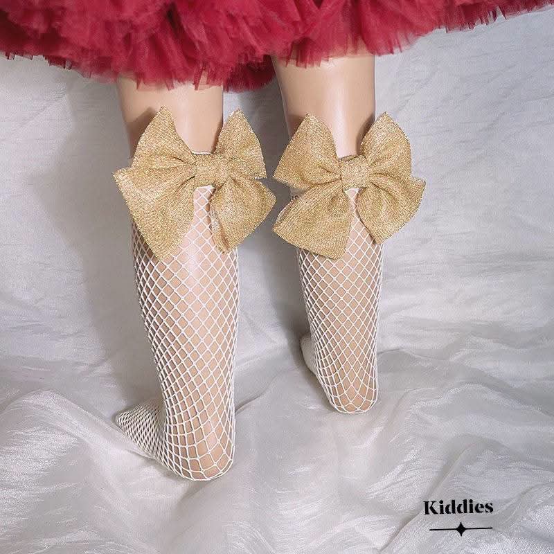 Glossy  Net bow socks