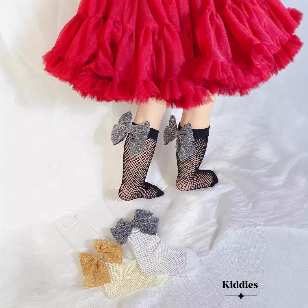 Glossy  Net bow socks