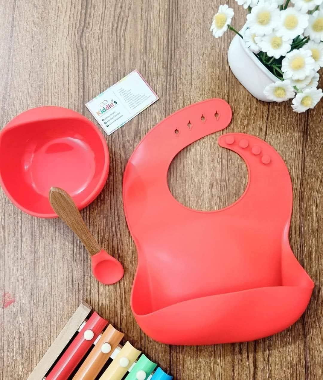 Silicone Baby Feeding Set (Bowl + Bib)