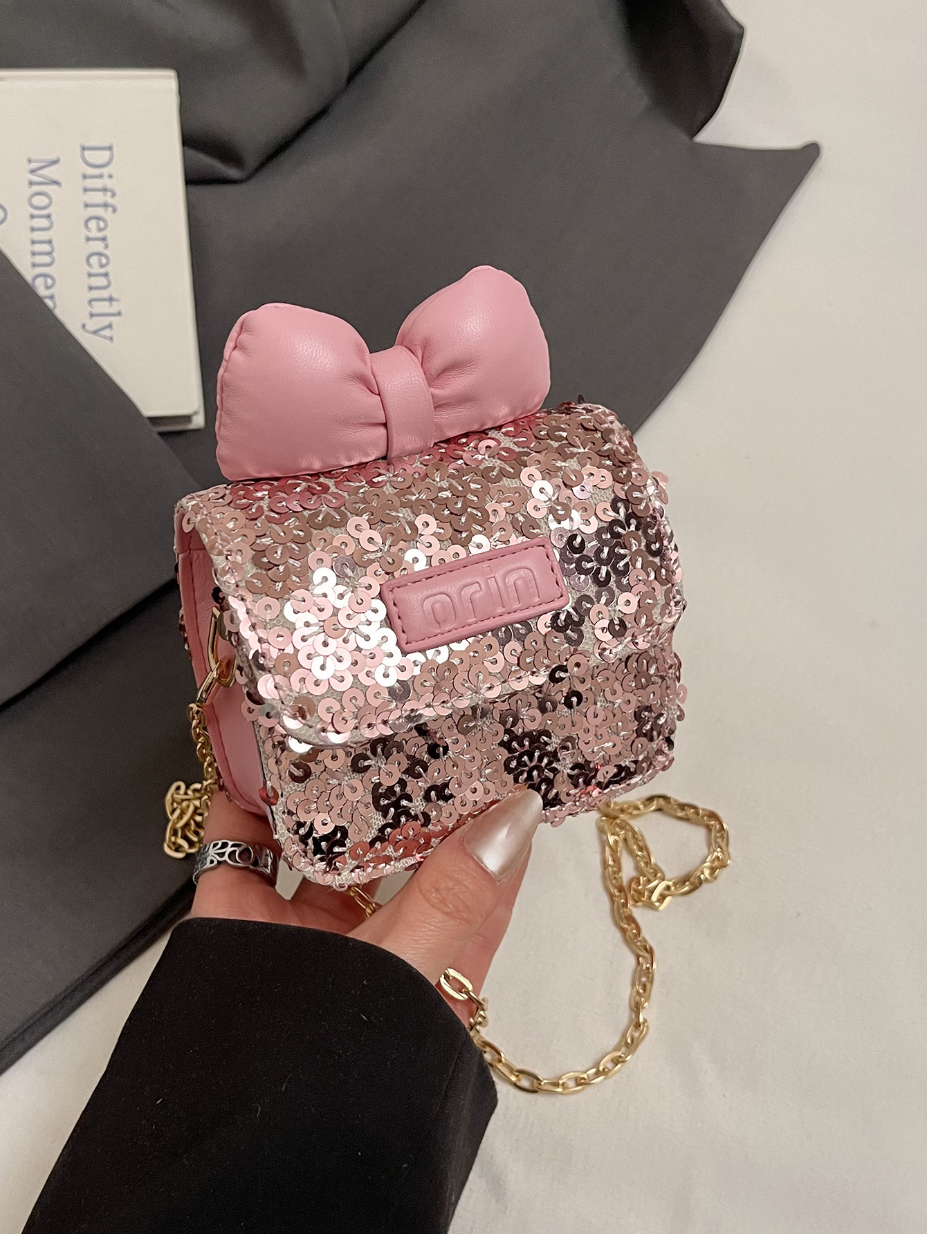 Sequin bow bag